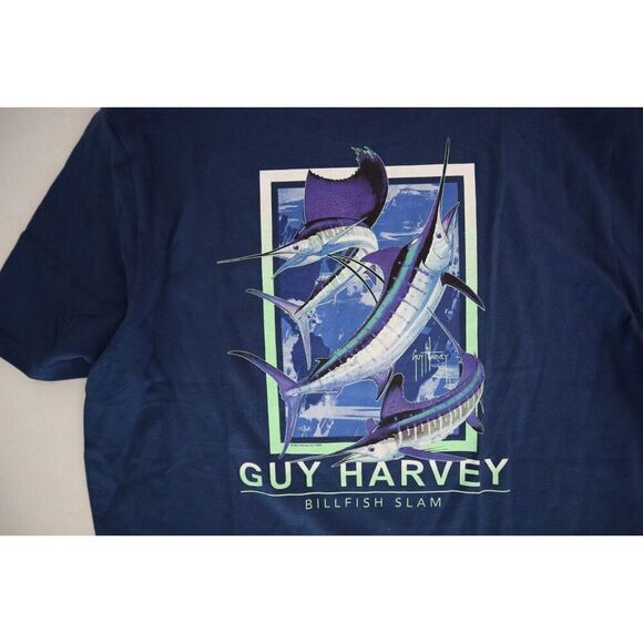 Guy Harvey Men's Sz M Dark Blue Crew Neck S/S Classic Fit Pocket Graphic T-Shirt - Picture 4 of 9
